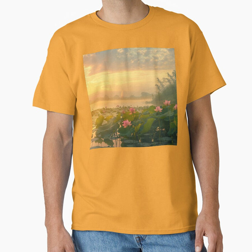 Lotus flower in lotus pond at sunset Classic T-Shirt