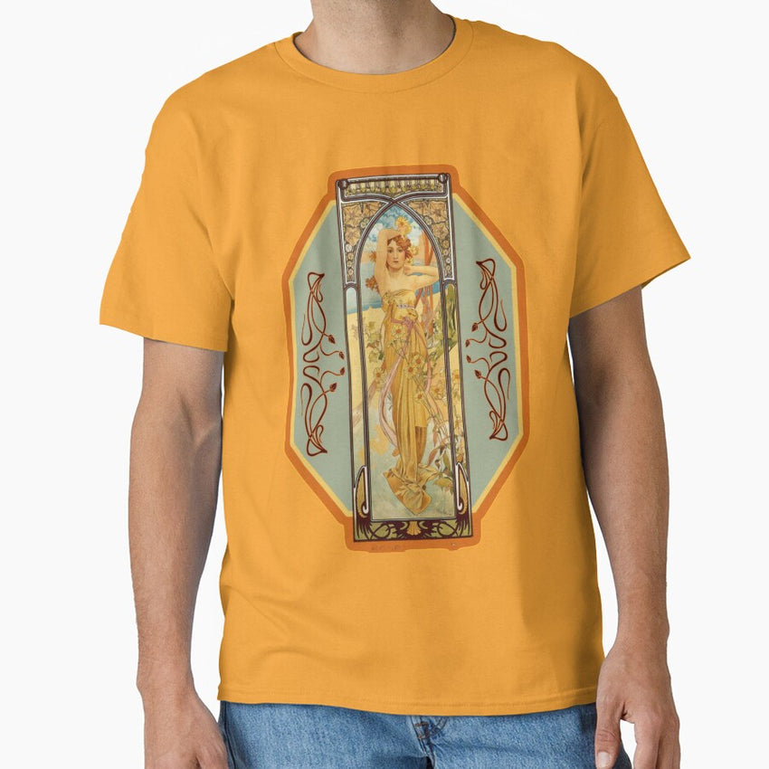 Vintage Art Nouveau Woman with Flowers Classic T-Shirt