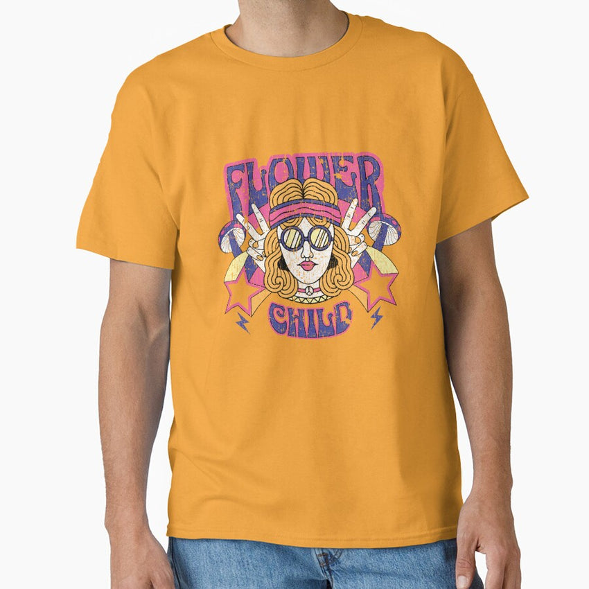 Flower Child, Retro Groovy 60s Hippie Woman Classic T-Shirt