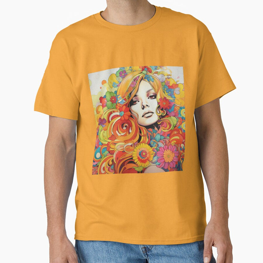Psychedelic 1970s Woman Flower Power Classic T-Shirt