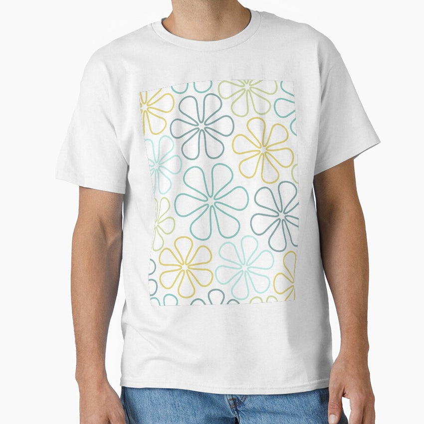 Abstract Flower Outlines Teals Yellow Lime White Classic T-Shirt