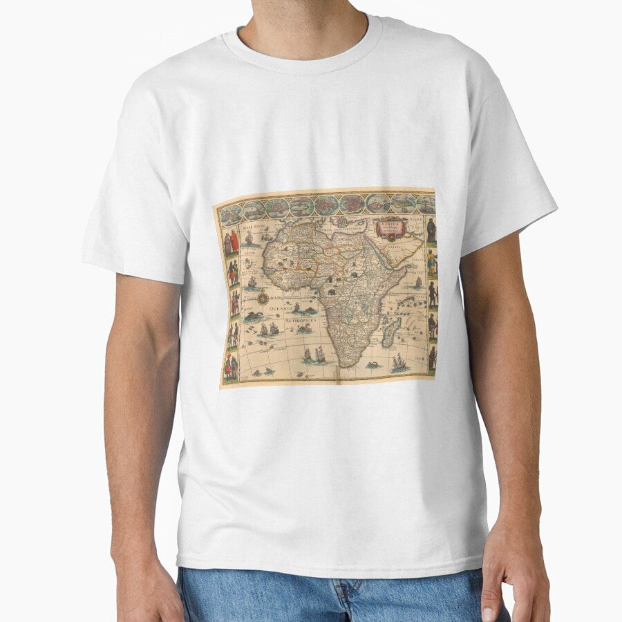 1571-1638 Africae nova descriptio map of Africa and African tribes and nations by Willem Janszoon Blaeu Classic T-Shirt