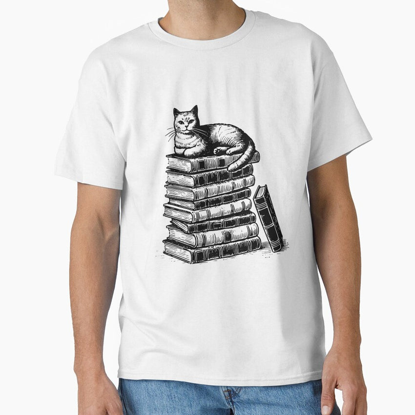 A Cat Resting Top On The Book Classic T Shirt