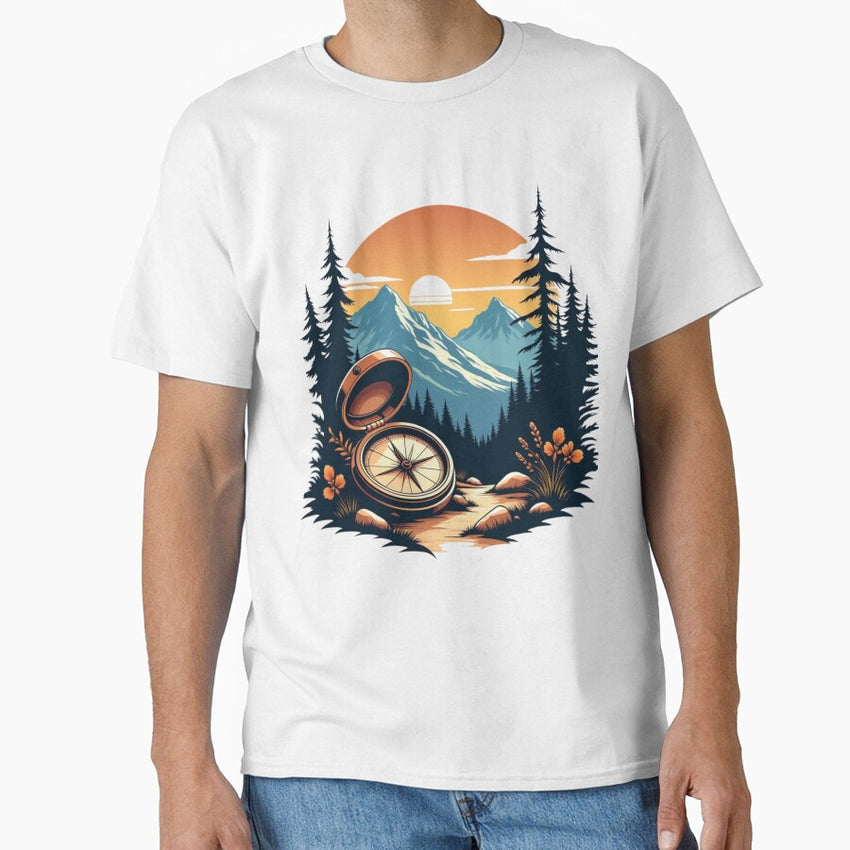 Adventure Awaits Compass And Mountain Landscape Classic T Shirt