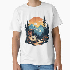 Adventure Awaits Compass And Mountain Landscape Classic T Shirt