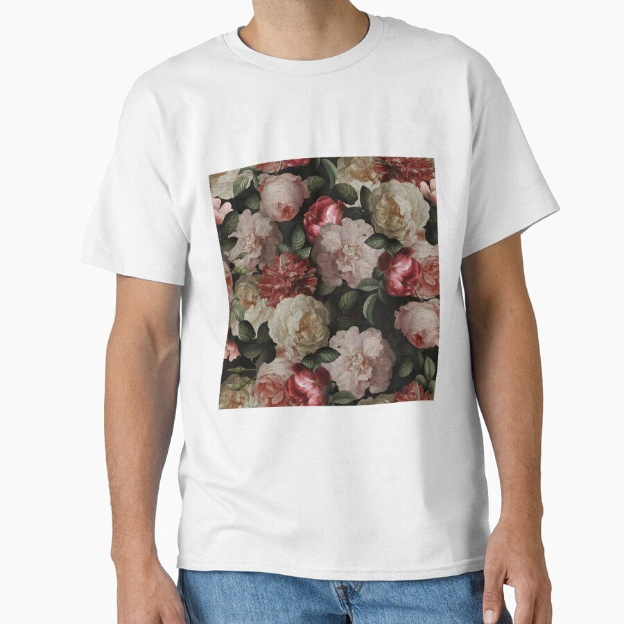 Antique Jan Davidsz De Heem Lush Roses Flowers On Black Botanical Night Gardenpattern Nightgarden Classic T Shirt