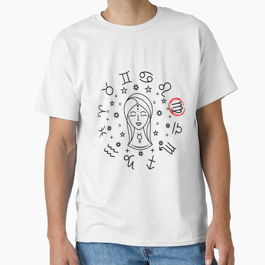Virgo Zodiac Sign Maiden Horoscope Symbol Mono Classic T-Shirt