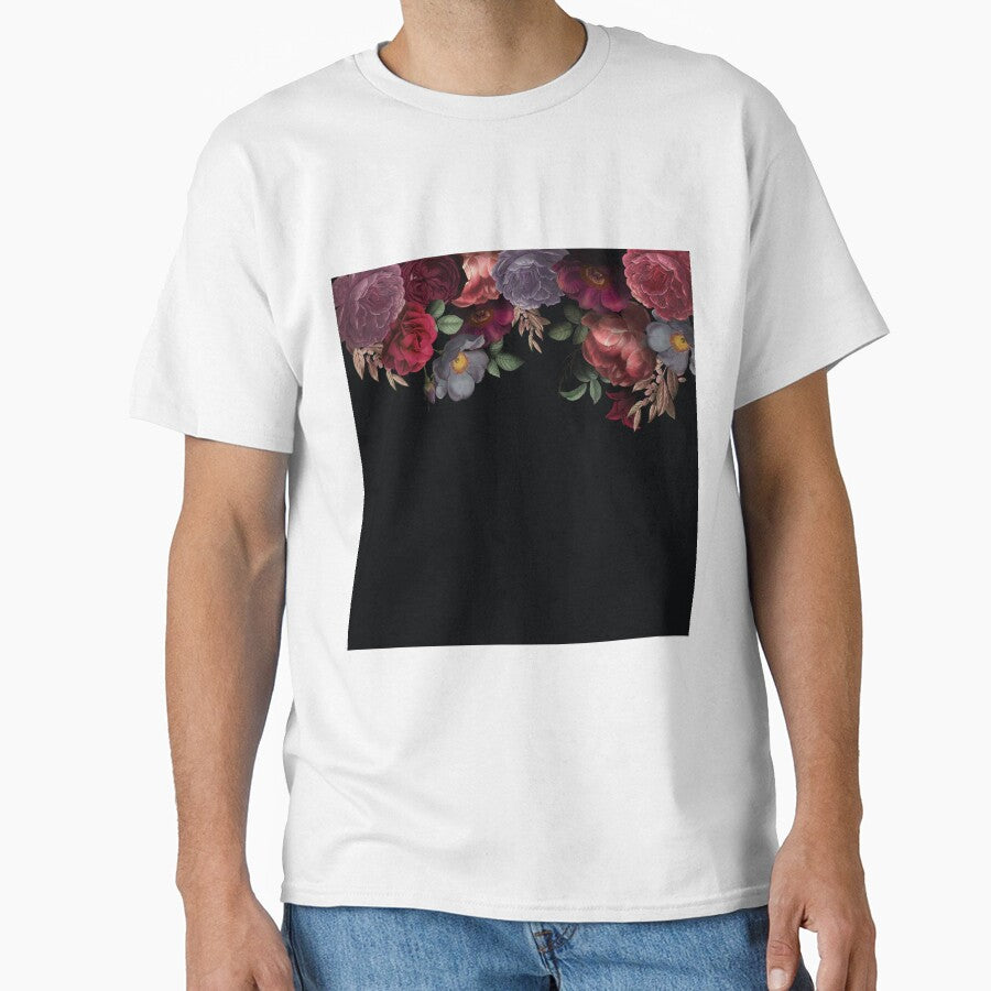 Antique Botanical Night Watercolor Roses On Black Botanical Night Garden Nightgarden Classic T Shirt