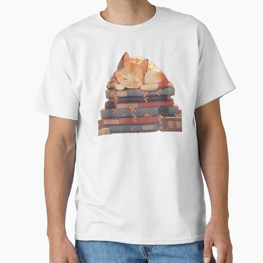 Cat Sleeps On Books Classic T Shirt