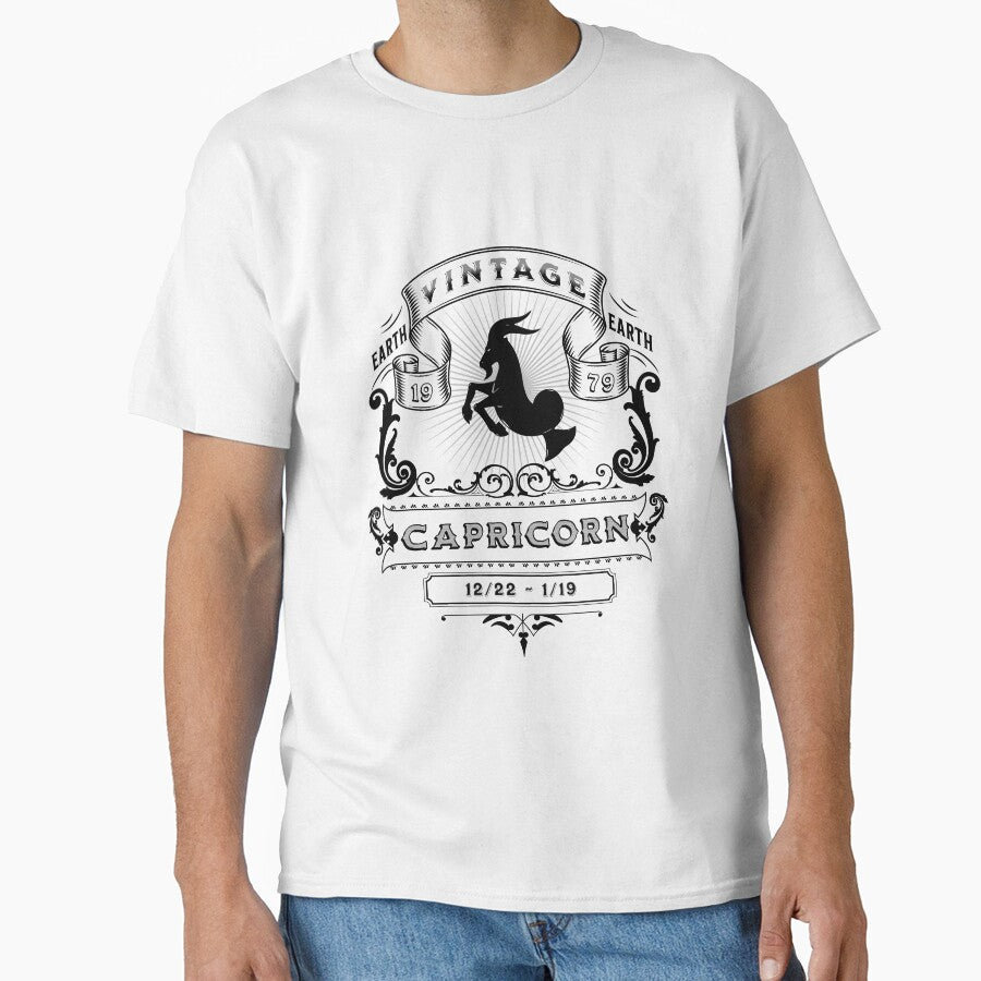 The Zodiac Sign of Capricorn Black and White 1979 Classic T-Shirt