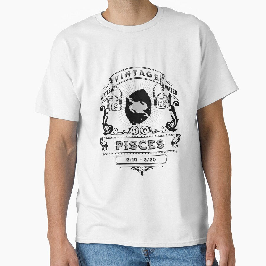 The Zodiac Sign of Pisces Black and White 1968 Classic T-Shirt