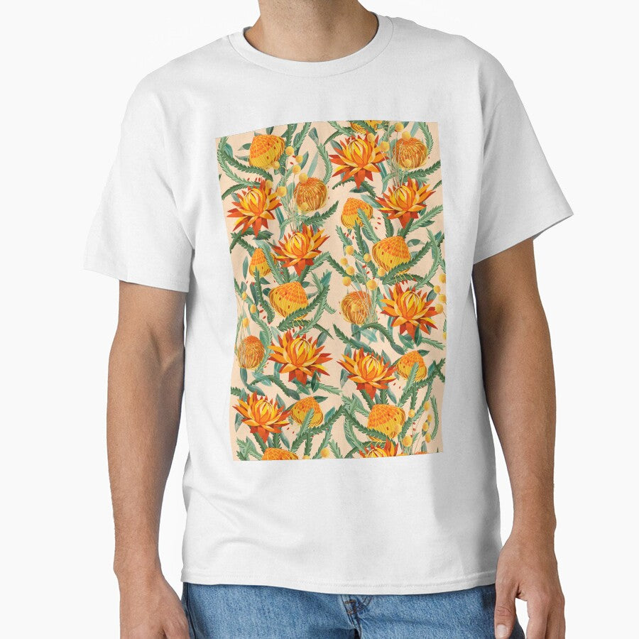 Botanical Australian native flowers, orange, retro, banksia Classic T-Shirt
