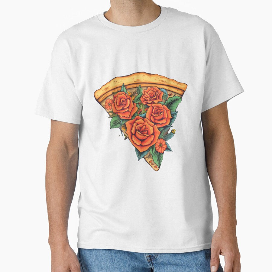 Mesmerizing Triangle Pizza Slice with Flowers Classic T-Shirt
