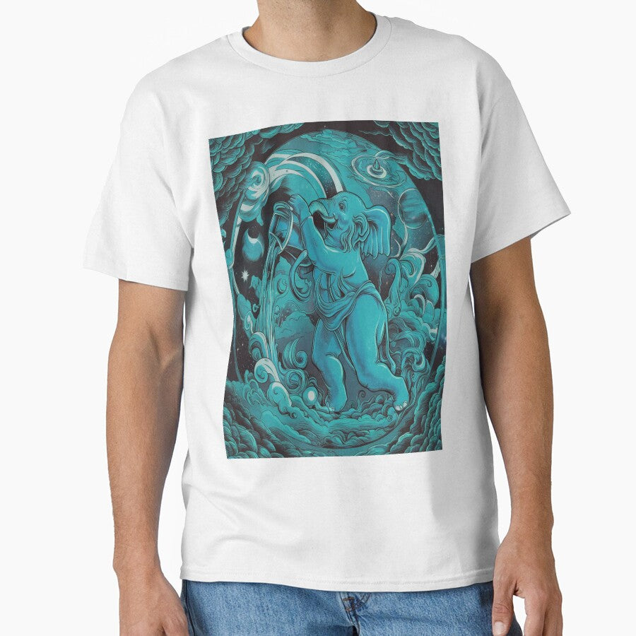 Astrology Zodiac Designs: Aquarius, Water Bearer Elephant Surrounded By Swirling Clouds Classic T-Shirt