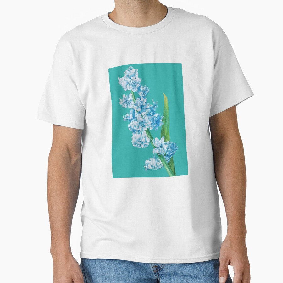 Retro Hyacinth Flower Blue on Turquoise Classic T-Shirt