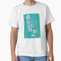 Retro Hyacinth Flower Blue on Turquoise Classic T-Shirt