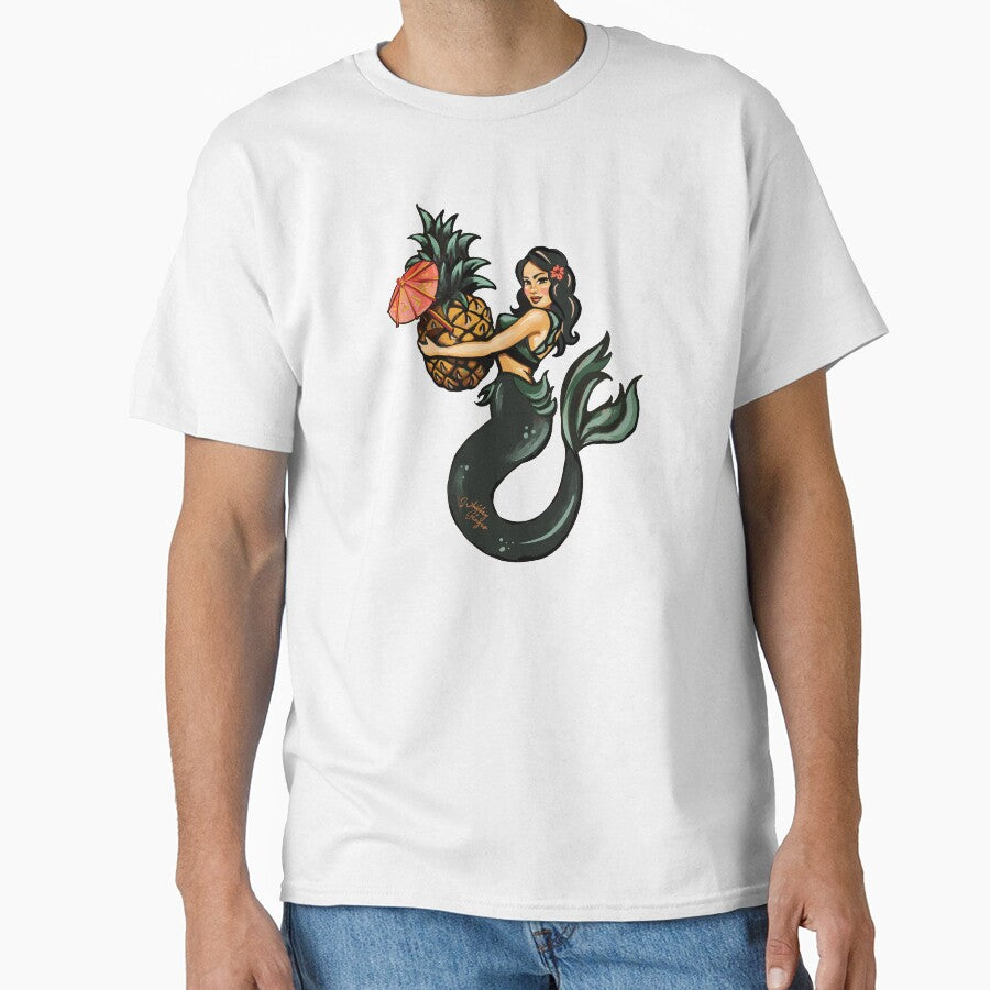 A Cute Retro-Style Tropical Mermaid With A Pineapple Classic T-Shirt