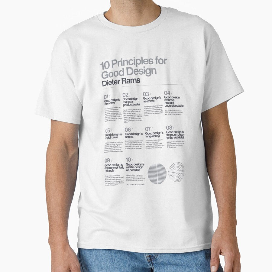 10 Principles For A Good Design Dieter Rams White Braun Helvetica Typographic Quote Modern Art Wall Ar Industrial Design Classic T Shirt