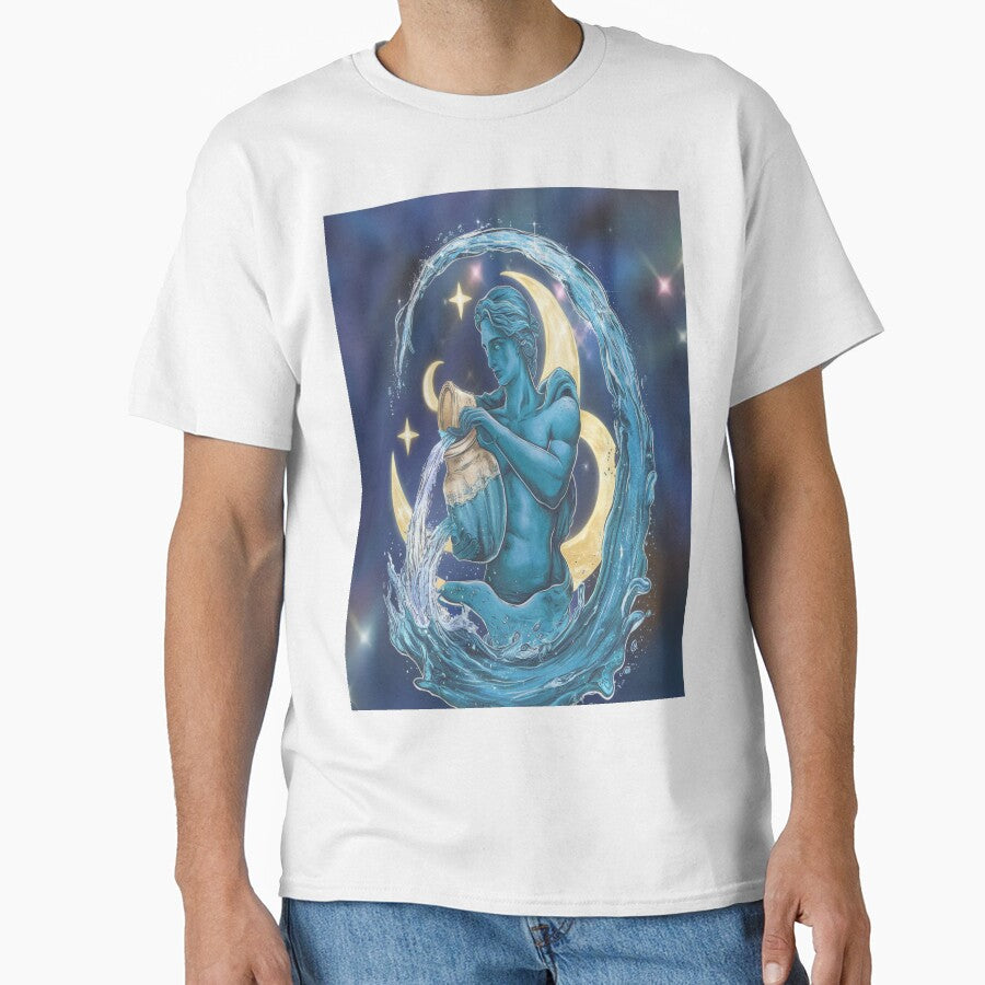 Astrology Zodiac Designs: Aquarius, Water Bearer With Stars And Moons Classic T-Shirt