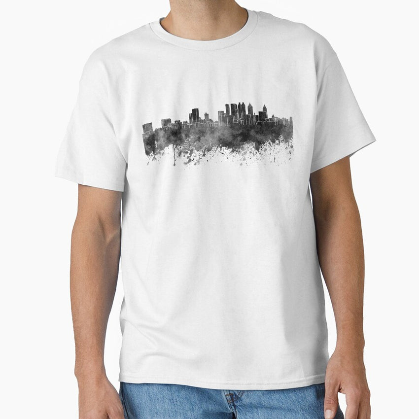 Atlanta Skyline In Black Watercolor On White Background Classic T Shirt