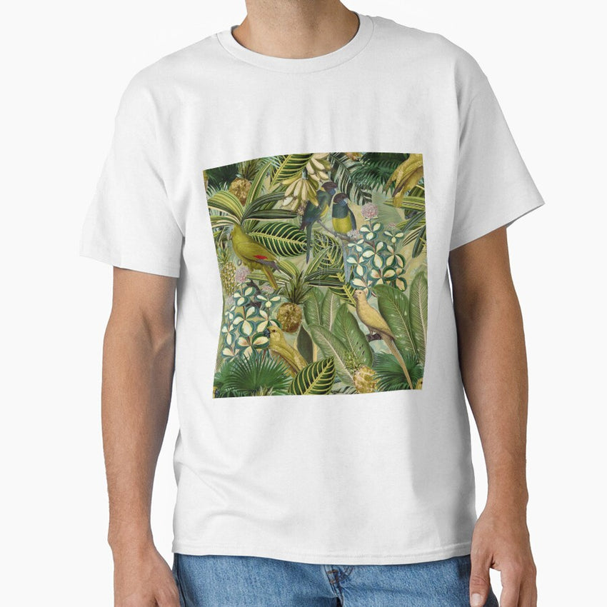 Vintage Green Tropical Bird Jungle Botanical Night Garden Nightgarden Classic T-Shirt