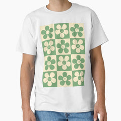 Retro Smiley Face Green Flower Classic T-Shirt