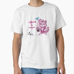 Caffeinate and Carry On – Tired Cat Mom with Coffee & Yarn Classic T-Shirt