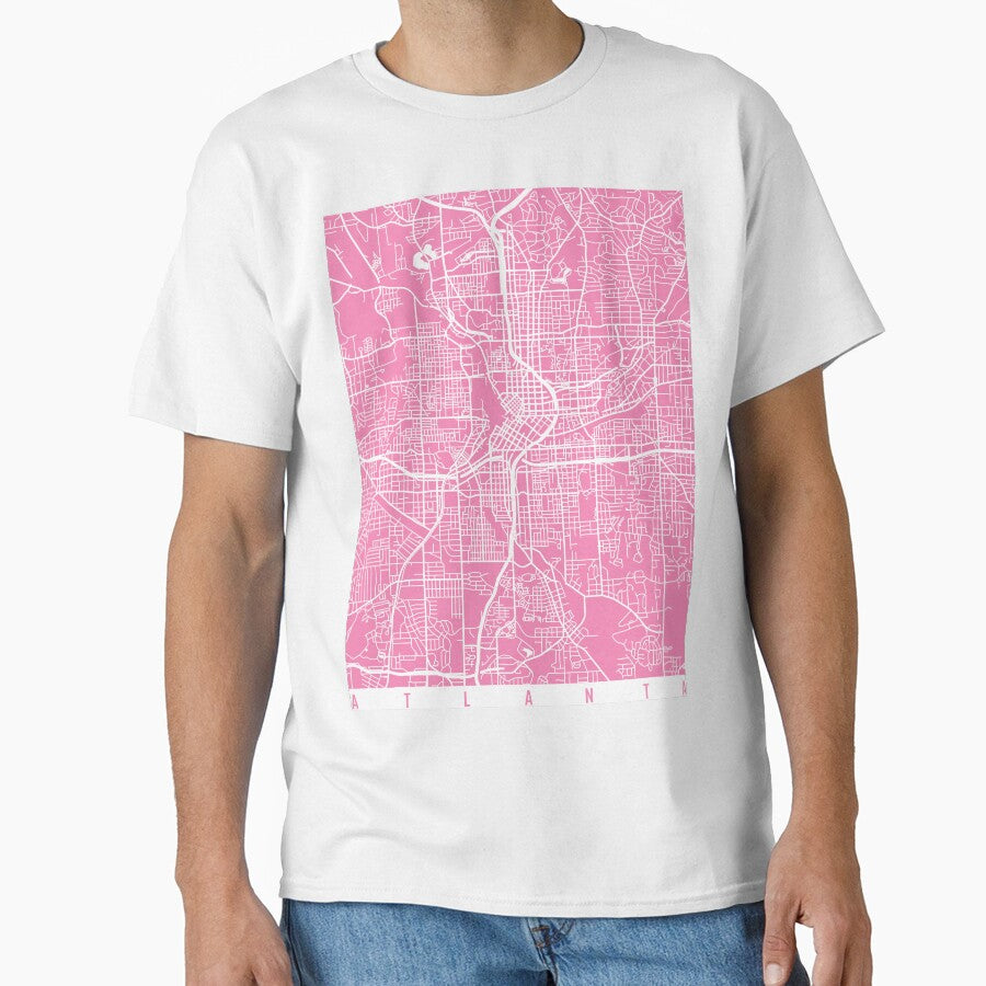 Atlanta Map Georgia Pink Classic T Shirt