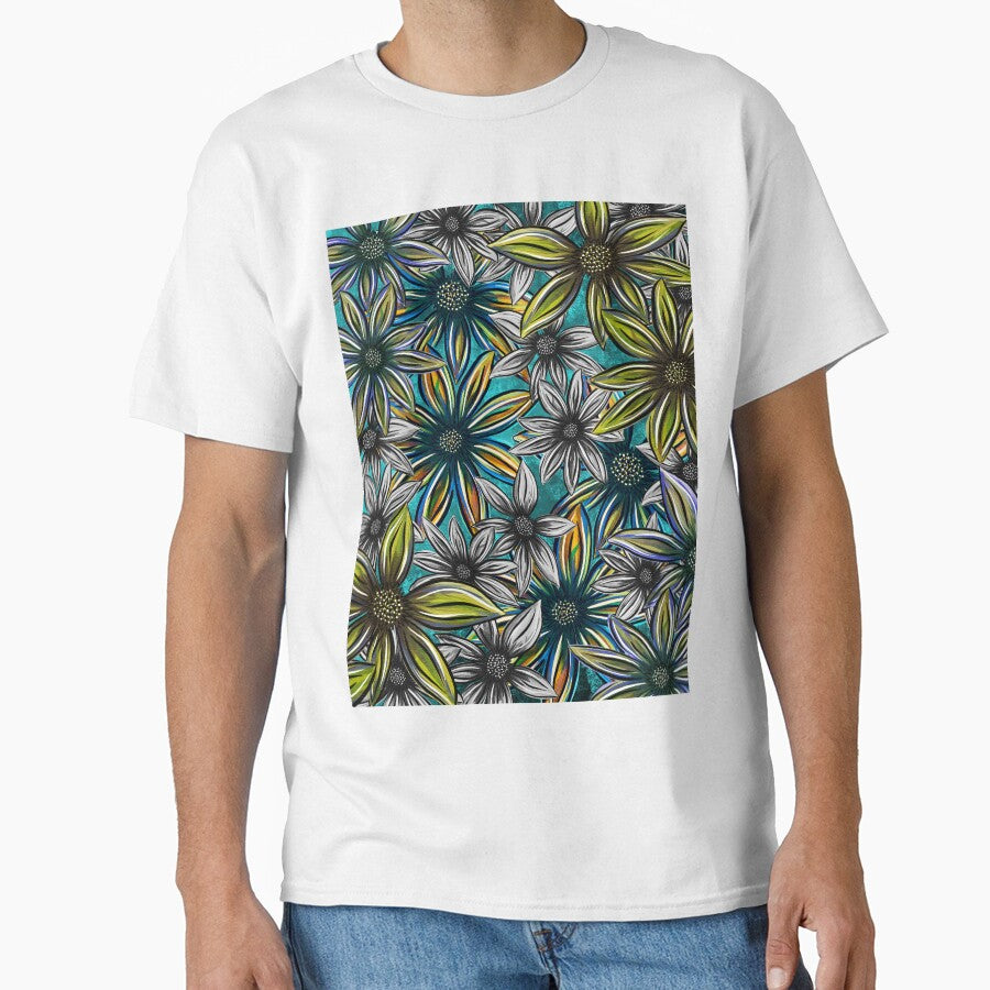 Floral Fantasy on Aqua Classic T-Shirt
