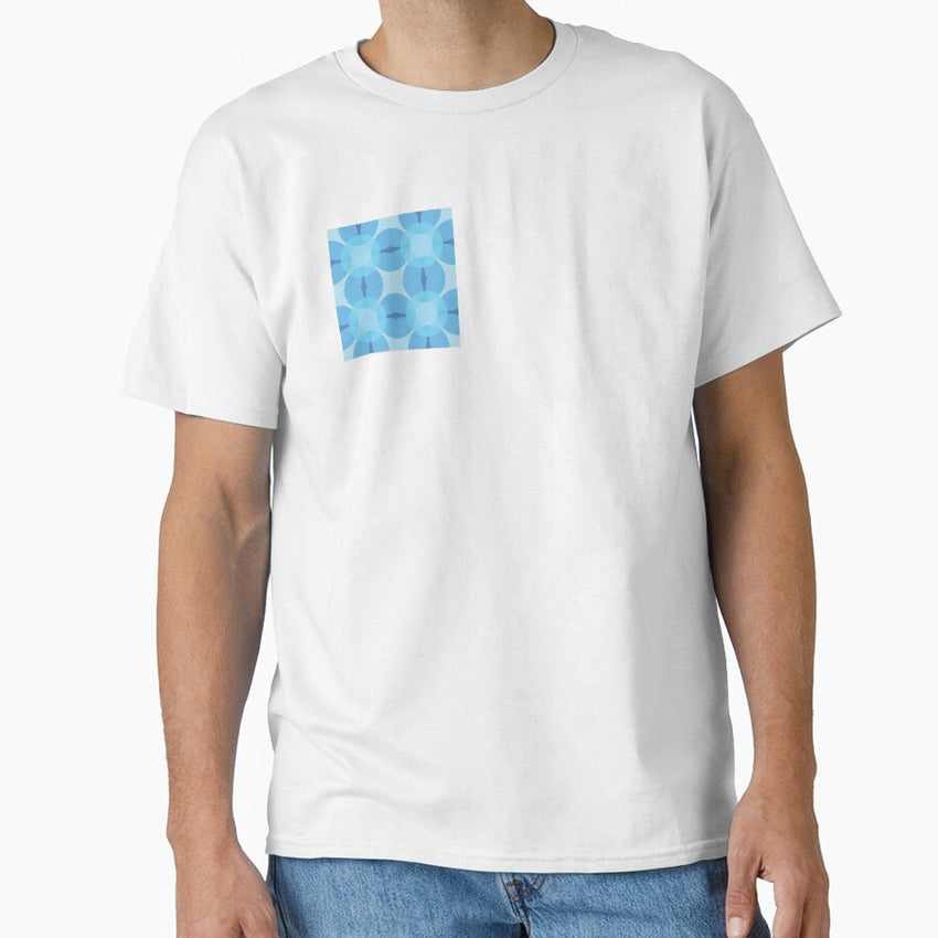Retro blue geometric flower circles Classic T-Shirt