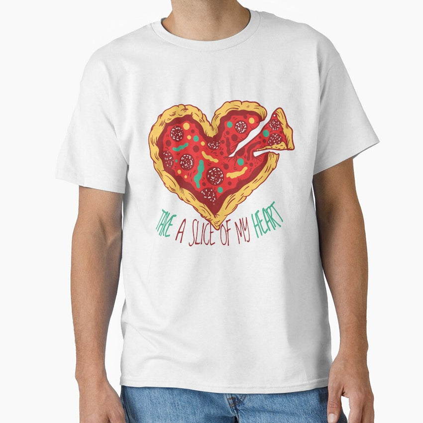 Cool heart shaped pepperoni pizza with one slice cut and Take a slice of my heart Classic T-Shirt