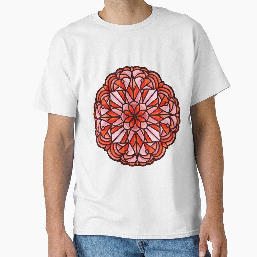 Retro Geometric Orange Pink Floral Classic T-Shirt