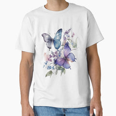 Blue Purple Butterfly Floral watercolor Classic T-Shirt