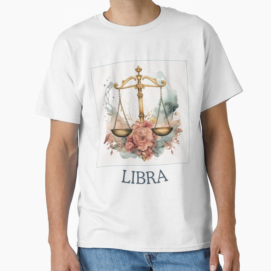 Vintage Libra zodiac- Horescope/SunSign Theme on white back ground Classic T-Shirt