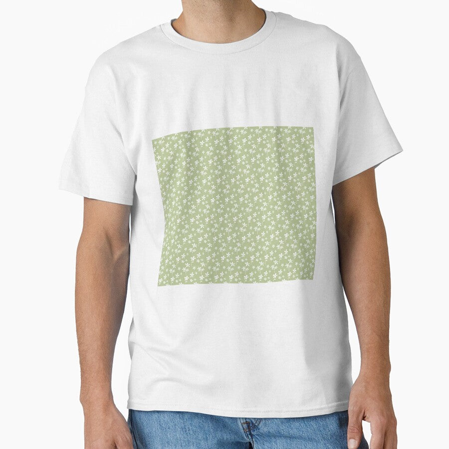 70s Flower Pattern in Vintage Green Classic T-Shirt