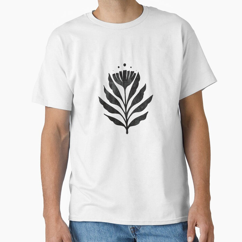 Retro flower illustration black Classic T-Shirt