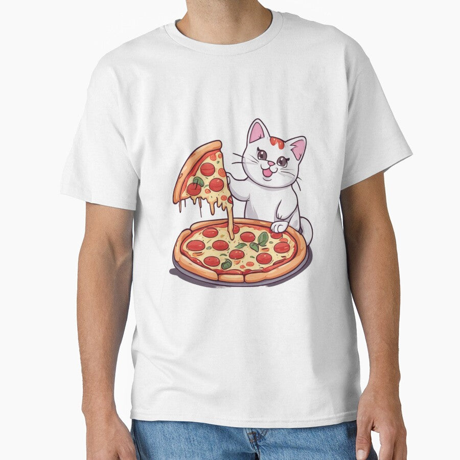 Cat eats pizza Classic T-Shirt