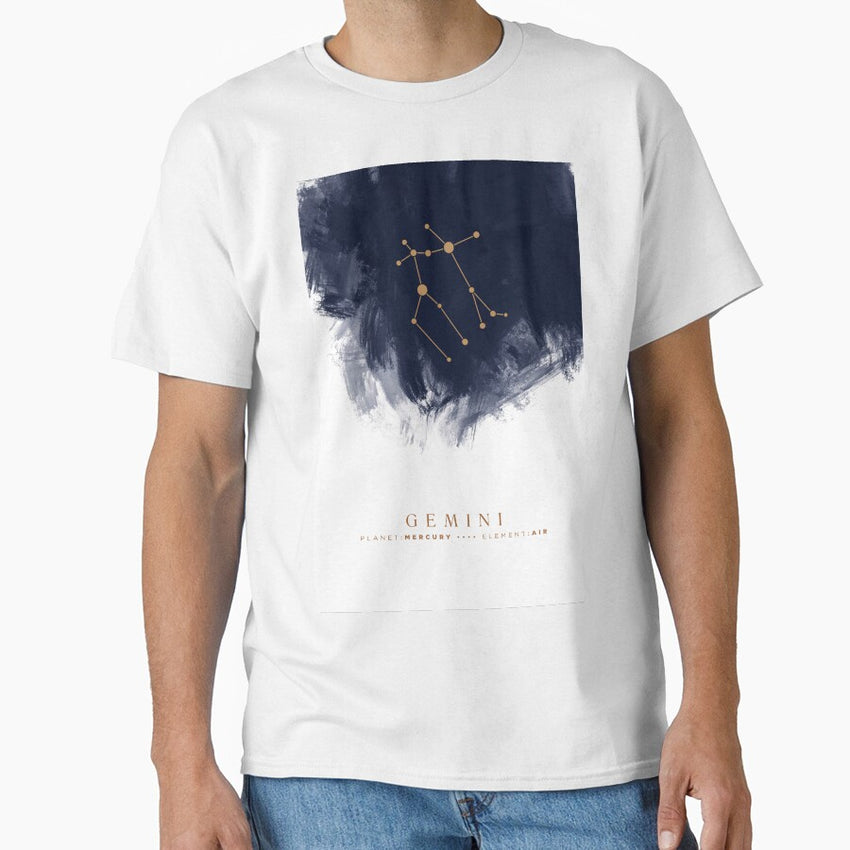 Gemini Zodiac Sign - Minimal Print - Zodiac, Constellation, Astrology, Good Luck, Night Sky - Blue Classic T-Shirt