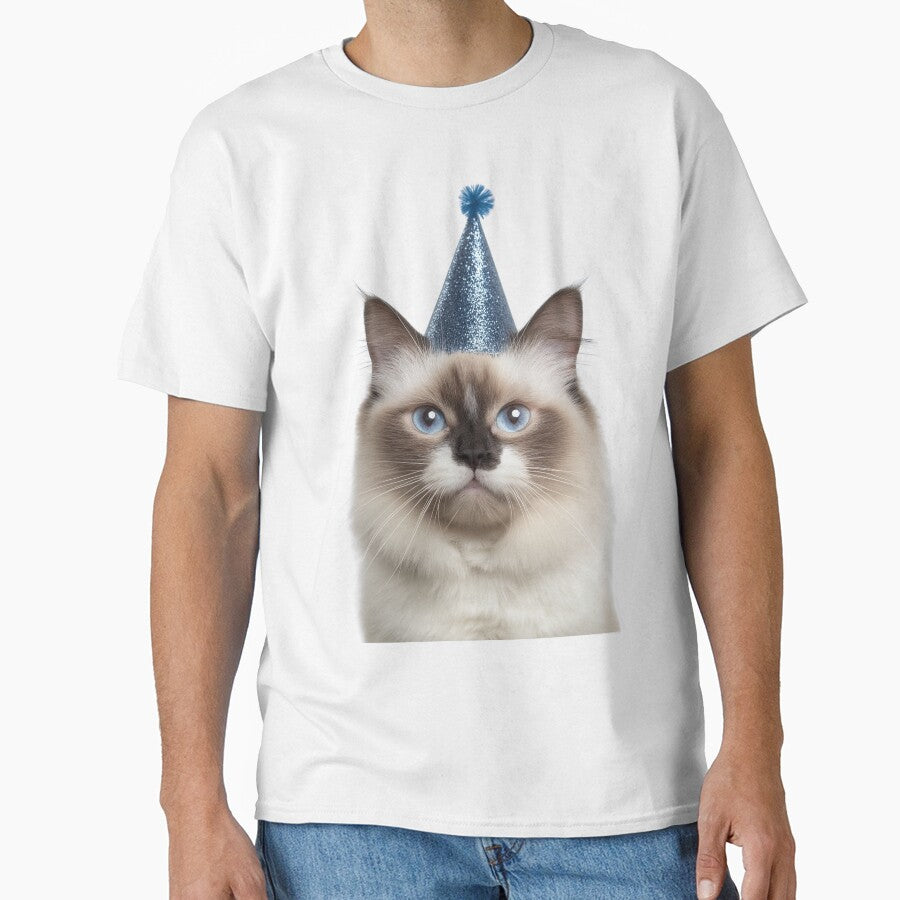 Cute Ragdoll Cat with Party Hat Birthday Celebration Classic T-Shirt