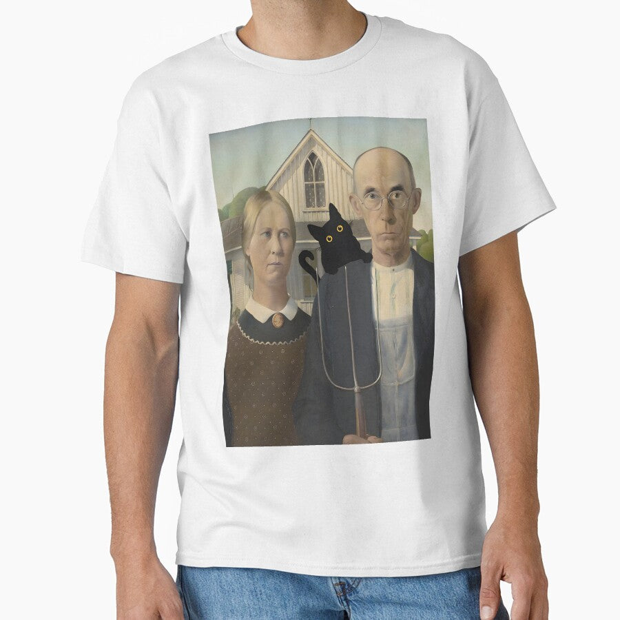 American Gothic Cat Classic T Shirt