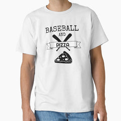 Baseball and Pizza Black and White Design Classic T-Shirt