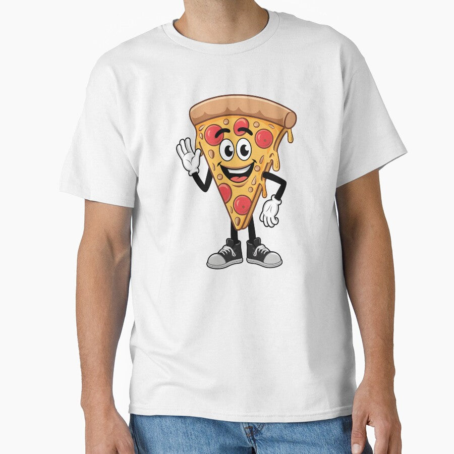 Cheerful Pepperoni Pizza Slice Character Classic T-Shirt