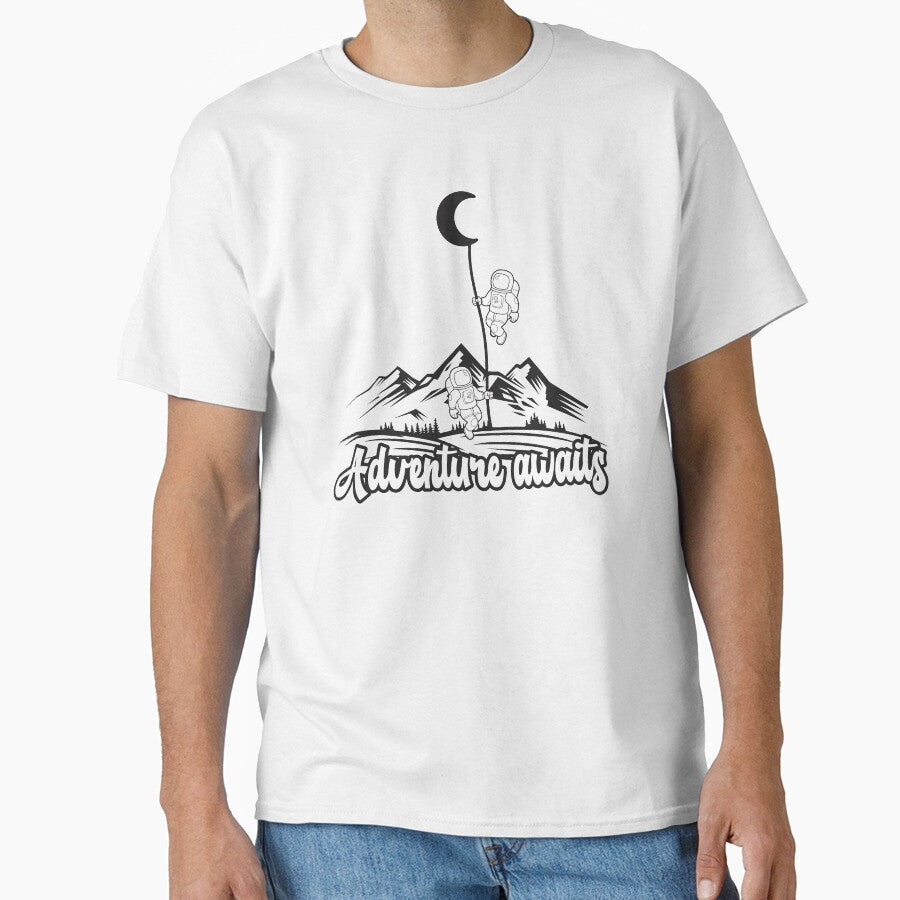 Adventure Awaits Camping Summer Space Astronaut Graphic Out Door Tshirt Classic T Shirt