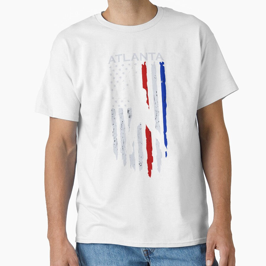 Atlanta Baseball American Flag Distressed Design Classic T-Shirt