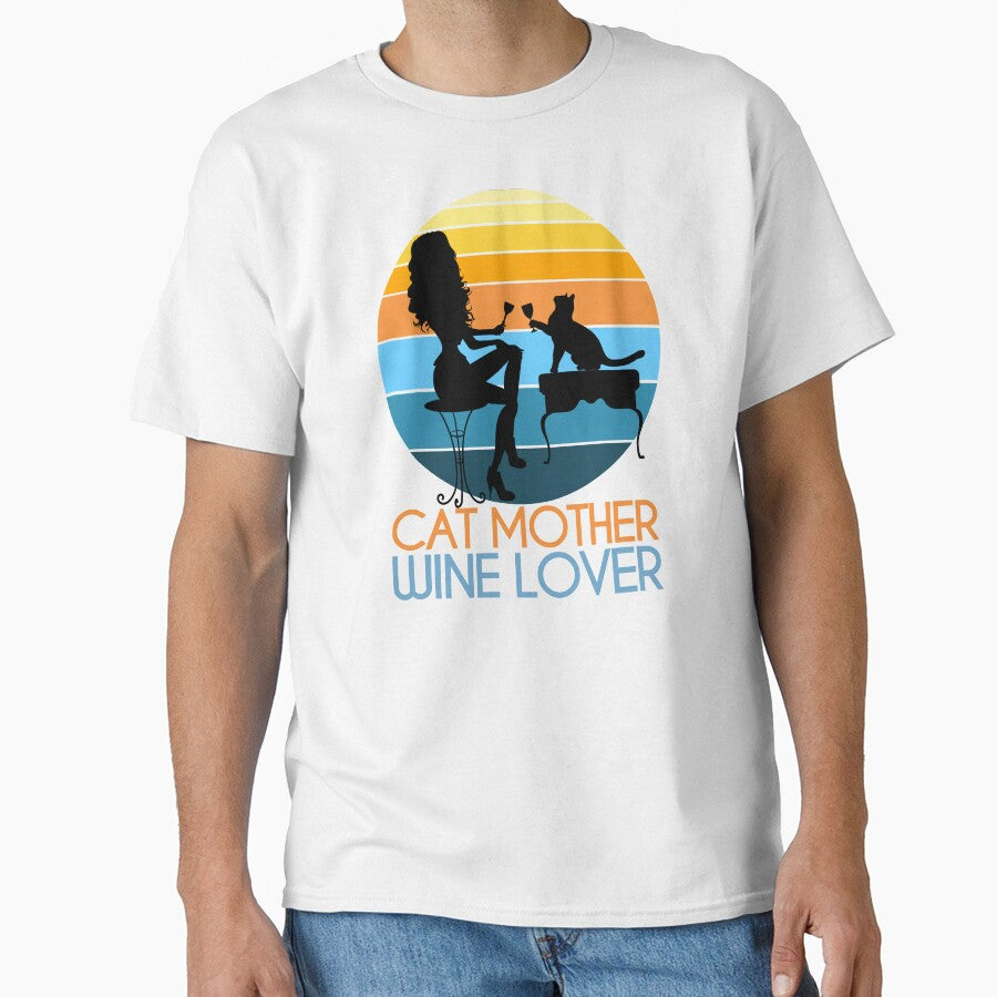 Cat Mother Wine Lover - Sunset Classic T-Shirt