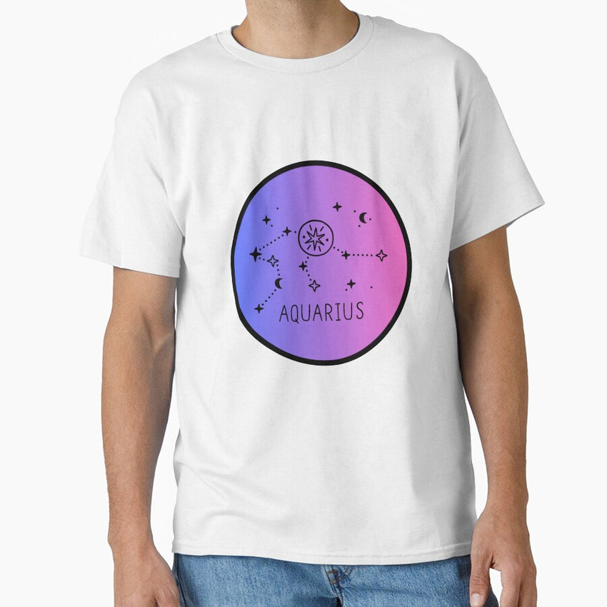 Aquarius Zodiac Logo with Constellation Gradient Classic T-Shirt