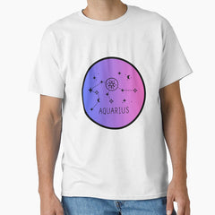 Aquarius Zodiac Logo with Constellation Gradient Classic T-Shirt