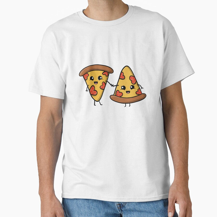 Cute Pizza Lover Couple Pizzas Cartoon Classic T-Shirt