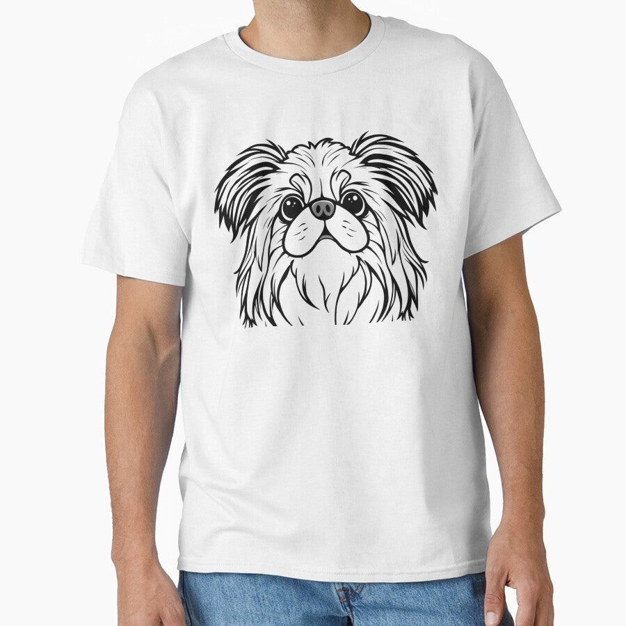 A cheerful Pekingese with a fluffy coat sitting regally on a cushion. Classic T-Shirt