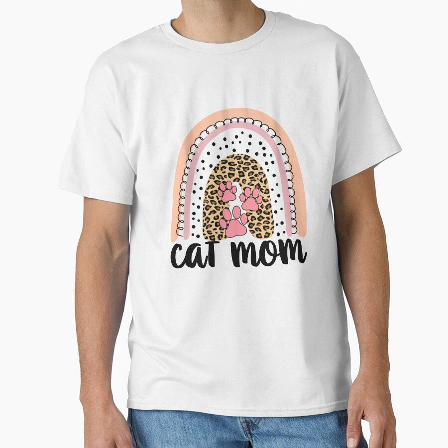 Leopard Rainbow Cat Mom Life Gift For Mama Mothers Day Classic T-Shirt